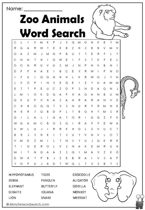 Printable Zoo Word Search
